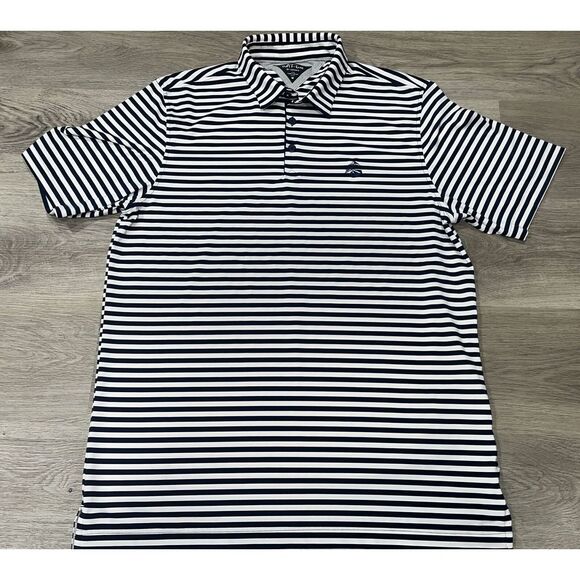 Adidas Adipure Polo Blue White Striped Stretch Golf Shirt MENS SIZE Medium - Picture 2 of 8